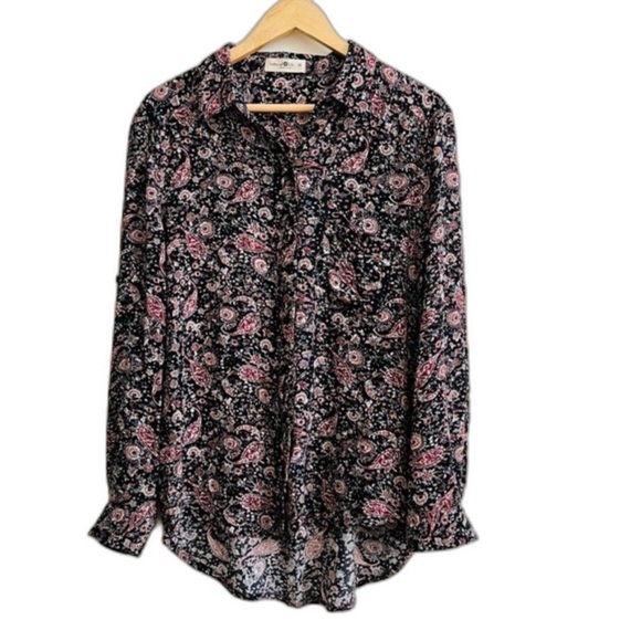 Natural Life Black Floral Print Western Cowgirl Button Down Shirt Size Medium - Picture 2 of 2